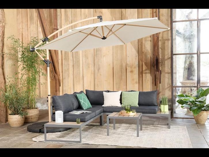 Nieuwe parasol en verzwaringstegels, Tuin en Terras, Parasols, Nieuw, Zweefparasol, 3 tot 4 meter, Kantelbaar, Verstelbaar, Waterdicht