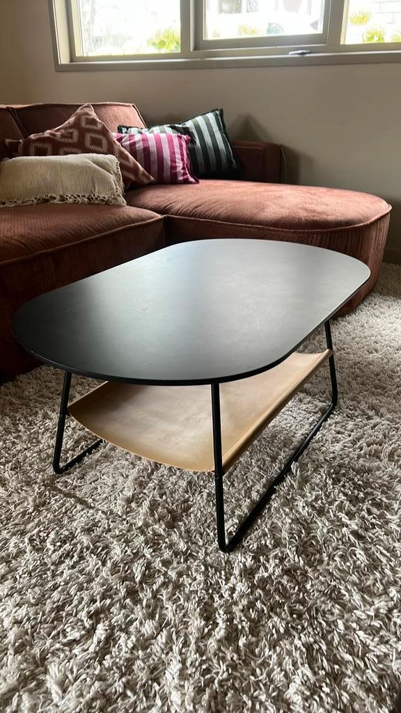 H&M Home salontafel zwart met lichtbruin leer, Huis en Inrichting, Tafels | Salontafels, Gebruikt, Minder dan 50 cm, 50 tot 100 cm