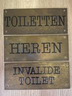 Toilet bordjes 20 x 8 cm messing, 3 verschillende, Ophalen of Verzenden, Gebruikt