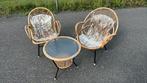 Setje van 2 stoelen met tafeltje, rotan, Huis en Inrichting, Stoelen, Ophalen, Overige materialen, Gebruikt, Twee