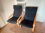 Ikea POÄNG 2x zwarte kussens berkenhout, Huis en Inrichting, Fauteuils, Ophalen, Gebruikt, Hout, 50 tot 75 cm