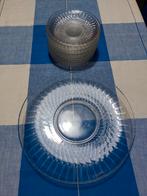 Vintage glazen gebaksschaal + 12 glazen gebaksbordjes, Huis en Inrichting, Ophalen of Verzenden, Glas, Overige stijlen, Glas of Glazen