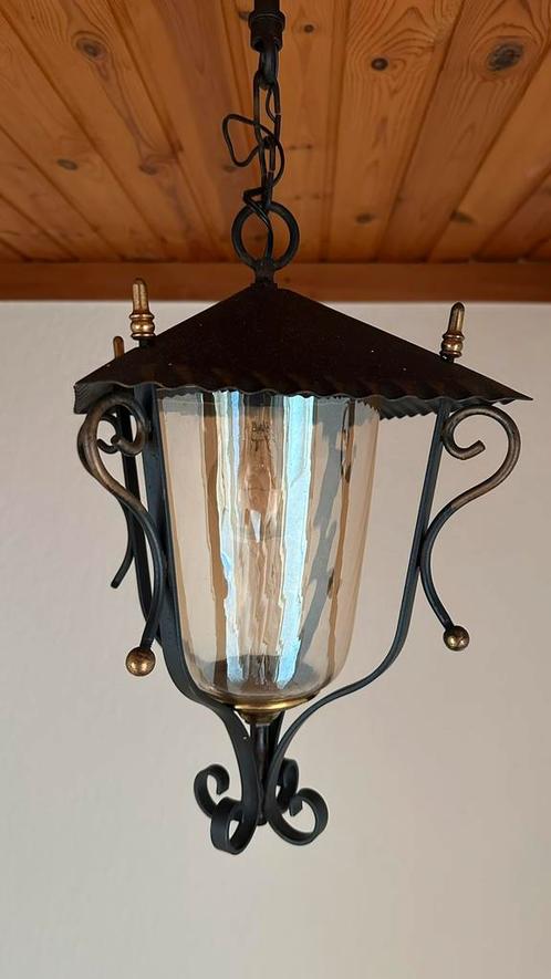 Brocante, landelijke hanglamp, Huis en Inrichting, Lampen | Kroonluchters, Zo goed als nieuw, Glas, Ophalen of Verzenden