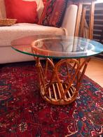 Vintage Rotan Tafeltje met Glazen Blad, Huis en Inrichting, Tafels | Salontafels, Ophalen, Gebruikt, 50 tot 100 cm, Rond