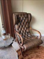 Leren Chesterfield fauteuil met knopen, Huis en Inrichting, Fauteuils, Ophalen, Gebruikt, 50 tot 75 cm, Leer