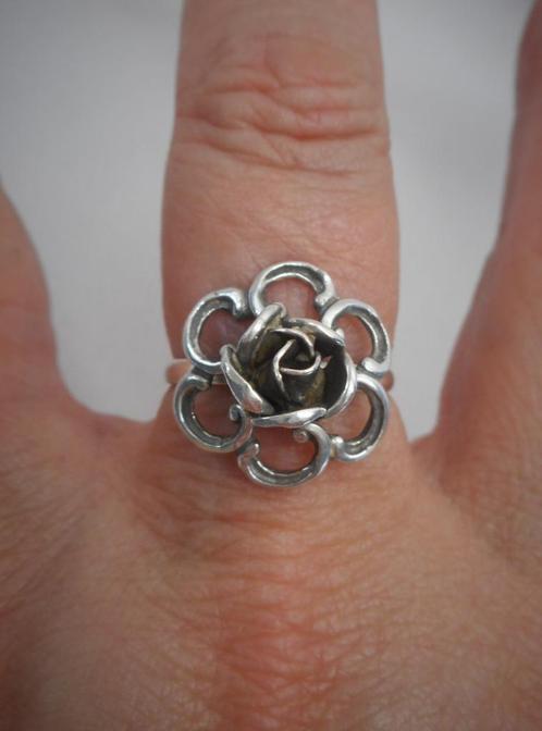 Zilveren mooie vintage ring met roos maat 17.25 nr.1561, Sieraden, Tassen en Uiterlijk, Ringen, Zo goed als nieuw, Dame, 17 tot 18