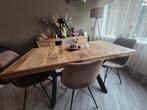 Mangohouten tafel + 4 velvet stoelen, Huis en Inrichting, Tafels | Eettafels, Gebruikt, 100 tot 150 cm, Rechthoekig, 50 tot 100 cm