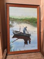 Origineel schilderij, visser/ fuik Friesland (H. Buitenpost), Ophalen of Verzenden