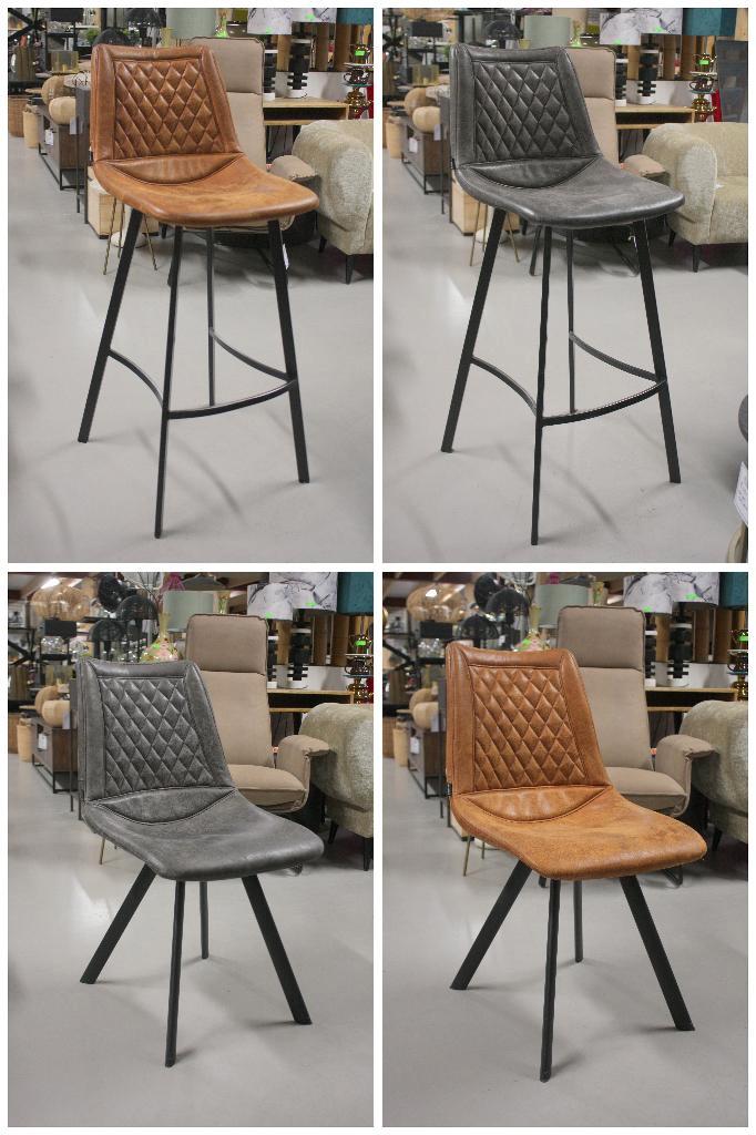 Eetkamerstoelen & barstoelen Felix cognac grijs kunstleer, Huis en Inrichting, Stoelen, Gebruikt, Vijf, Zes of meer stoelen, Leer