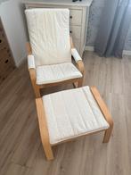 Ikea Poang stoel met voetenbank, Huis en Inrichting, Stoelen, Ophalen, Hout, Gebruikt, Wit
