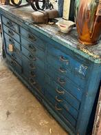 stoere ladekast blauw antieke oude robuuste kast, Huis en Inrichting, Kasten | Ladekasten, Gebruikt, Minder dan 100 cm, 25 tot 50 cm