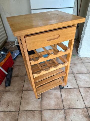 Houten Keuken Trolley met Wijnrek beschikbaar voor biedingen