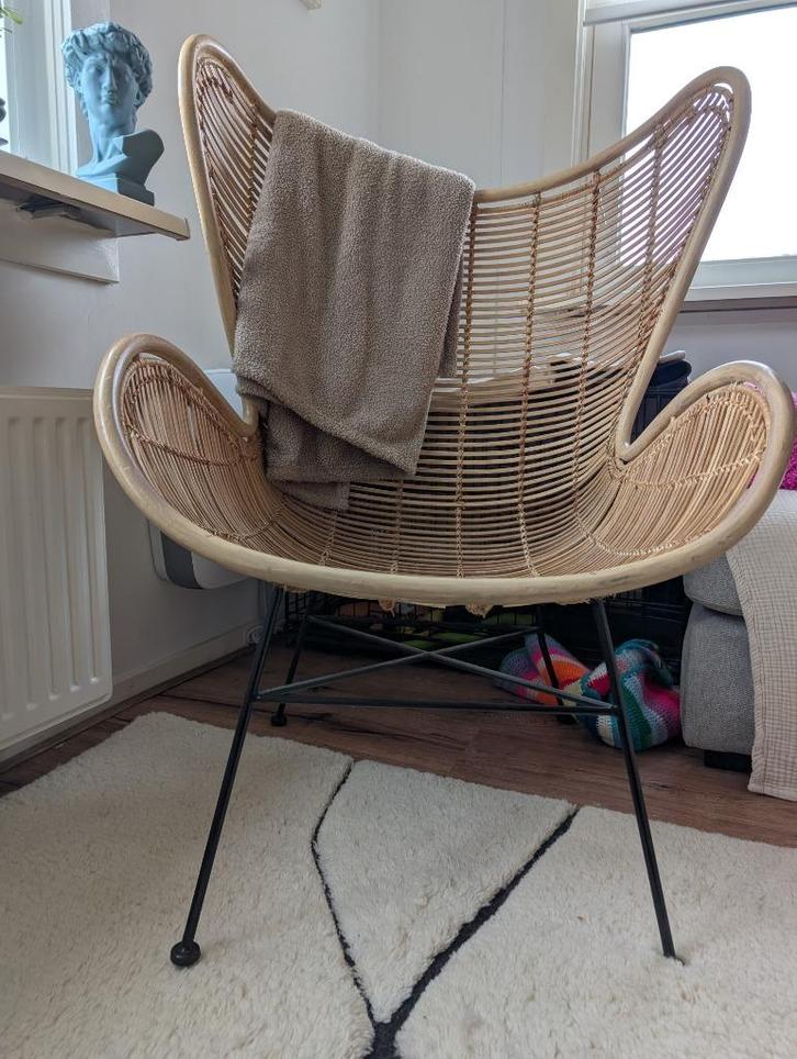 HK Living Egg Chair Rotan, Huis en Inrichting, Stoelen, Zo goed als nieuw, Eén, Riet of Rotan, Bruin, Ophalen