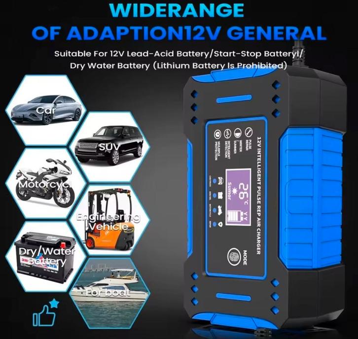 12V Intelligente Acculader met Pulsherstel & LED-display, Auto-onderdelen, Accu's en Toebehoren, Alfa Romeo, Amerikaanse onderdelen
