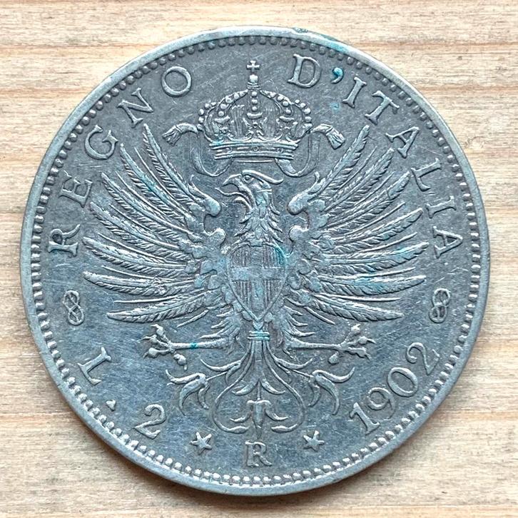 Italie 2 Lire 1902 Vittorio III zilver schaars!, Postzegels en Munten, Munten | Europa | Niet-Euromunten, Italië, Zilver, Ophalen of Verzenden