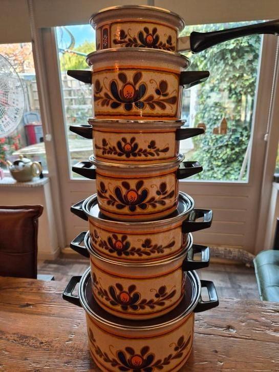 PANNENSET Retro, Huis en Inrichting, Keuken | Potten en Pannen, Gebruikt, Pannenset, Rvs, Ophalen