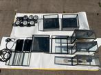 Zwarte lampen staal en glas. Plafond, wand, spots., Ophalen, Gebruikt, Glas