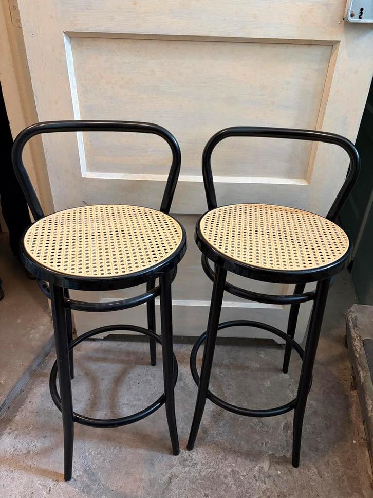 Vintage Barkrukken met webbing - Prachtige Staat!, Huis en Inrichting, Stoelen, Zo goed als nieuw, Twee, Metaal, Zwart, Ophalen