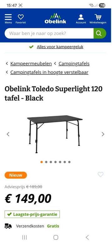 Obelink Lichtgewicht Campingtafel Bruin + Tafelnet beschikbaar voor biedingen