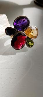 Peridot Citrien Blauwe Topaas Amethist - zilveren Ring - 925, Met kristal, Ophalen of Verzenden, Zo goed als nieuw, Dame of Heer