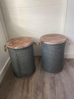 Twee industriële nachtkastjes, Huis en Inrichting, Stoelen, Ophalen, Gebruikt, Grijs, Metaal