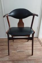 Vintage AWA Koehoornstoel van Teeffelen Hout met zwarte Skai, Huis en Inrichting, Ophalen, Gebruikt, Zwart, Hout