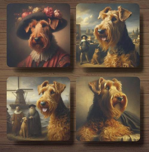 Ierse Terriër Rembrandt stijl onderzetters met houder, Huis en Inrichting, Woonaccessoires | Onderzetters, Nieuw, Glas of Kopje