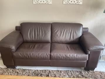 Bankstel van leer met fauteuil, Huis en Inrichting, Banken | Bankstellen, Ophalen, Gebruikt, 150 tot 200 cm, Driepersoons