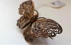Antieke broche, verguld zilveren filigrain vlinder (5232), Ophalen, Zo goed als nieuw, Zilver, Zilver