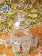 Mooie antieke Engelse likeurkaraf met vier glaasjes., Ophalen of Verzenden