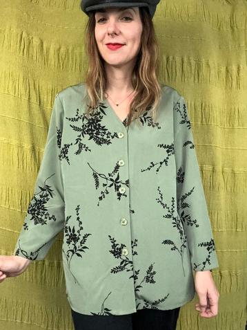 Vintage Jaren 90 blouse - groen - print - 42/XL