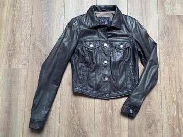 River Woods leer leren jack kort zwart dk. blauw 36/S beschikbaar voor biedingen
