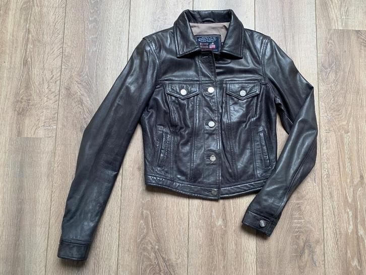 River Woods leer leren jack kort zwart dk. blauw 36/S, Kleding | Dames, Jassen | Winter, Zo goed als nieuw, Maat 36 (S), Zwart
