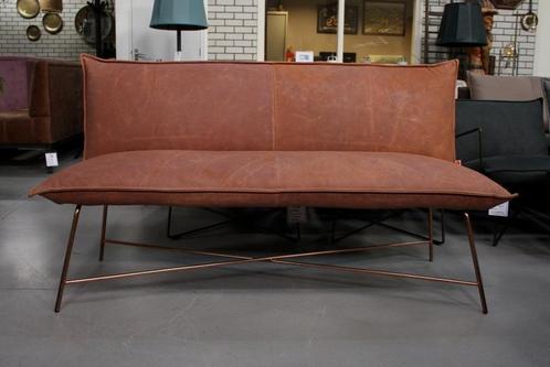 Luxe eetkamerbank Vidar Jess design metaal leer cognac koper, Huis en Inrichting, Stoelen, Zo goed als nieuw, Leer, Metaal, Ophalen