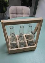 Houten kratje met 6 (bier)flessen voor (droog)bloemen, Minder dan 50 cm, Minder dan 50 cm, Ophalen of Verzenden, Zo goed als nieuw