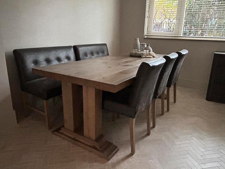 3 eetkamerstoelen + 2 eetkamerbankjes (Olàv home), Huis en Inrichting, Complete eetkamers, Zo goed als nieuw, Ophalen
