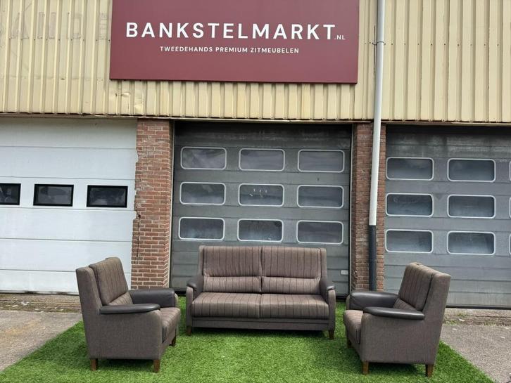 Bankstel senioren 2,5+1+1 zits bank  leer/stof! Actie, Huis en Inrichting, Fauteuils, Zo goed als nieuw, Hout, Leer, Stof, 75 tot 100 cm