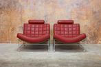 ZGANieuw fraaie rode leren Leolux Volare design fauteuil, Leolux, Design, 75 tot 100 cm, Ophalen of Verzenden