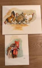 Kippen Schilderijtjes Olieverf - Set van 2, Ophalen