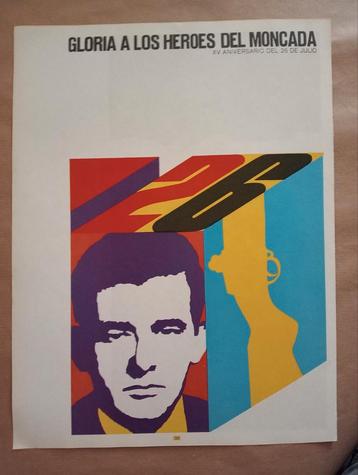 Cubaans Propaganda Poster - Gloria a los Heroes del Moncada beschikbaar voor biedingen
