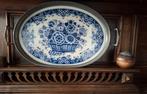 Tinnen dienblad met Delfts Blauw bloemmotief, Antiek en Kunst, Antiek | Schalen, Ophalen