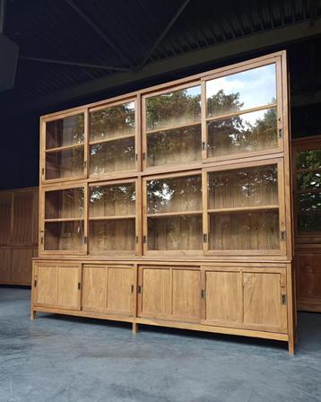 Oude Schoolkast | XXL Vitrinekast Teak | Winkelkast #2206 beschikbaar voor biedingen
