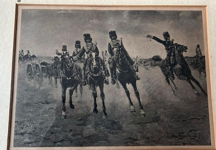 Cavalerie  de gele rijders van J. Geerlings, Antiek en Kunst, Kunst | Tekeningen en Foto's, Ophalen of Verzenden