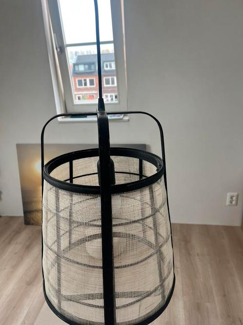 Hanglamp linnen en bamboe, Huis en Inrichting, Lampen | Hanglampen, Zo goed als nieuw, Minder dan 50 cm, Ophalen
