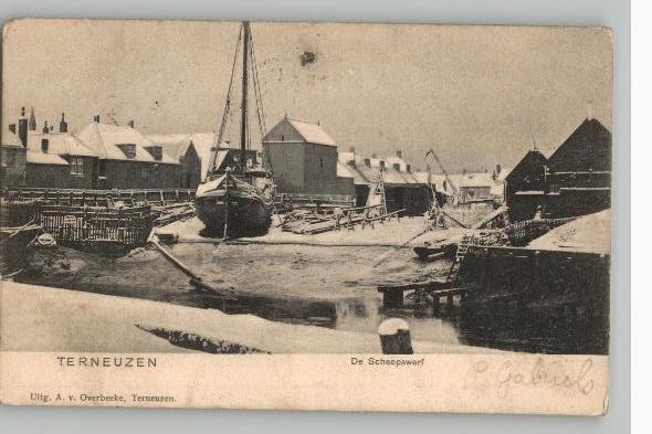 De Scheepswerf Terneuzen in de winter st1903, Verzamelen, Ansichtkaarten | Nederland, Gelopen, Zeeland, Voor 1920, Verzenden