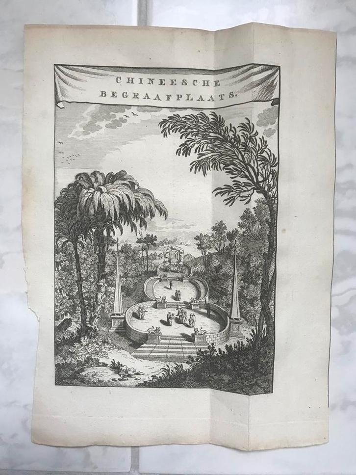 Chineesche begraafplaats, or. gravure, afm. beeld 17,5x12cm., Antiek en Kunst, Kunst | Etsen en Gravures, Ophalen of Verzenden