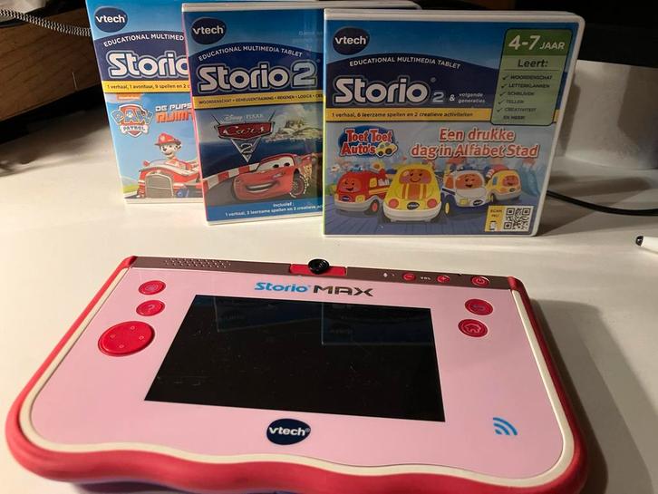 Vtech Storio Max kinder tablet incl 3 spellen, Kinderen en Baby's, Speelgoed | Vtech, Gebruikt, Ophalen of Verzenden