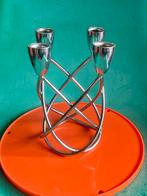 Vintage kandelaar chrome 4 dinerkaarsen mid-century, Gebruikt, Overige kleuren, Ophalen of Verzenden, Metaal
