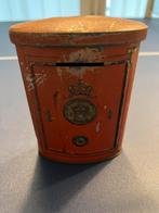Spaarpot blikken kluis uit 1929 met gulden oranje, Verzamelen, Blikken, Gebruikt, Ophalen of Verzenden