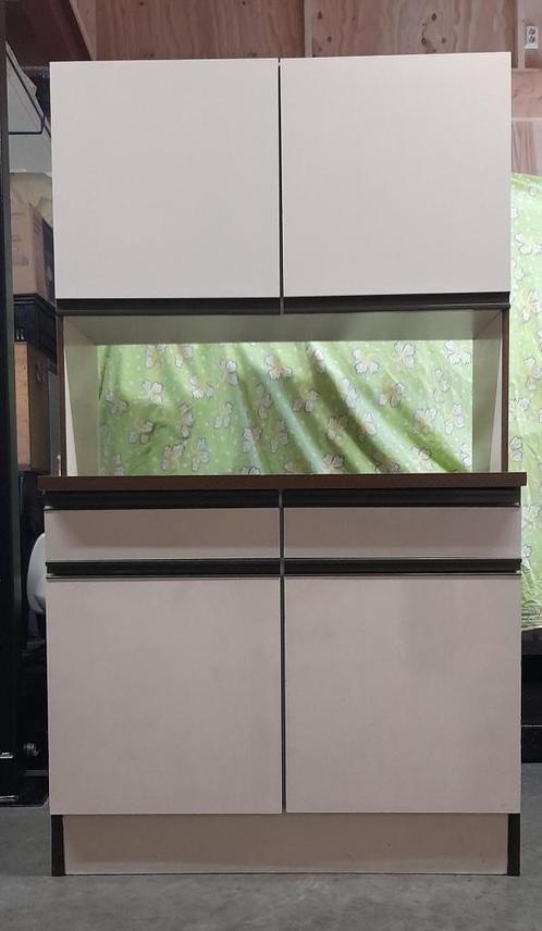 Vintage seventies witte keukenkast met bruine biezen en blad, Huis en Inrichting, Keuken | Keukenelementen, Gebruikt, Minder dan 100 cm